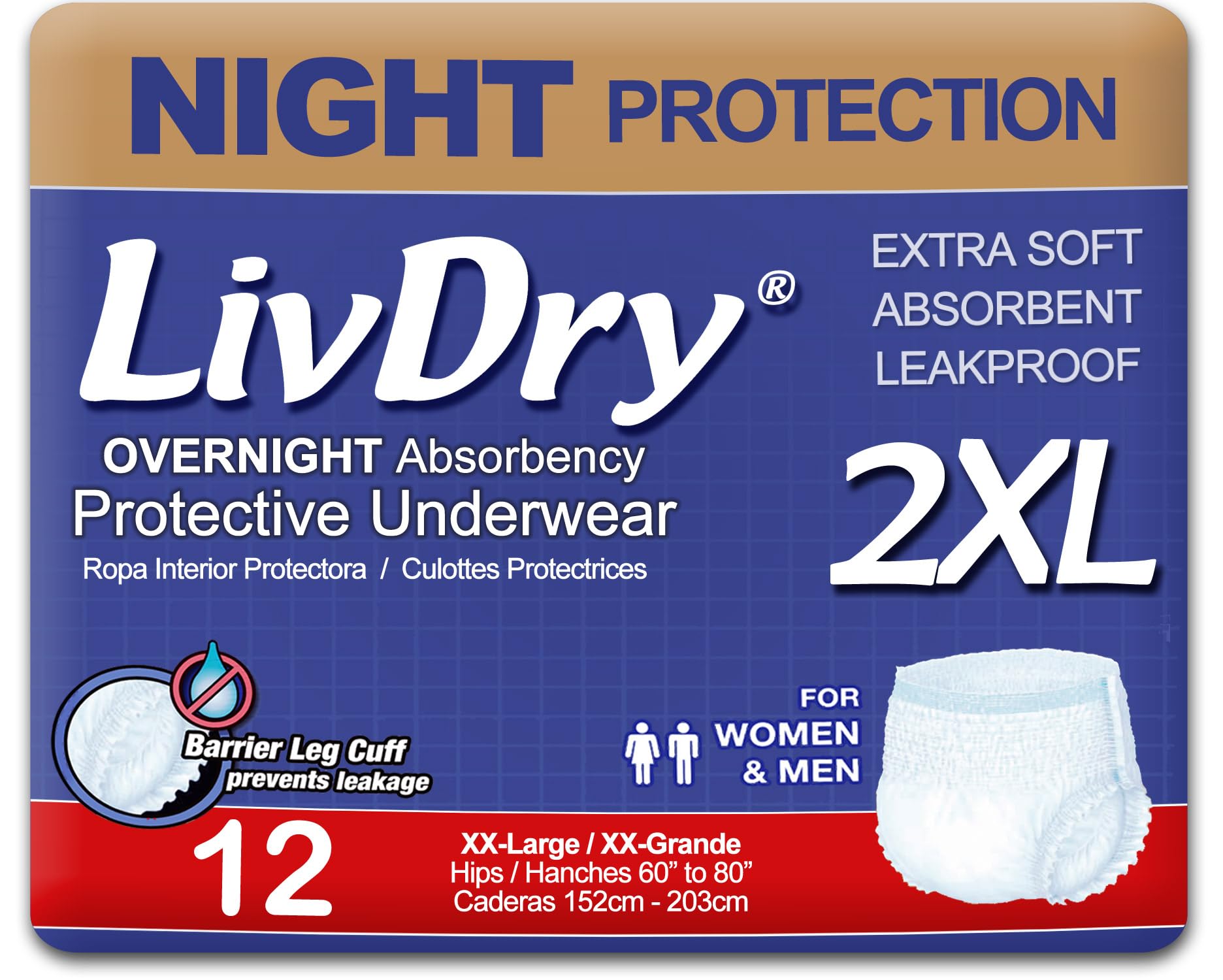 LivDry Adult Incontinence Underwear, Leak Protection