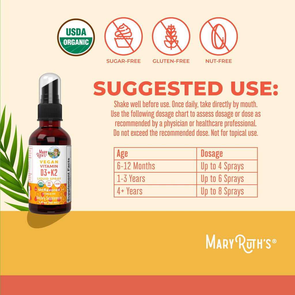 MaryRuth's Organic Vitamin D & K Spray | Bone Health

