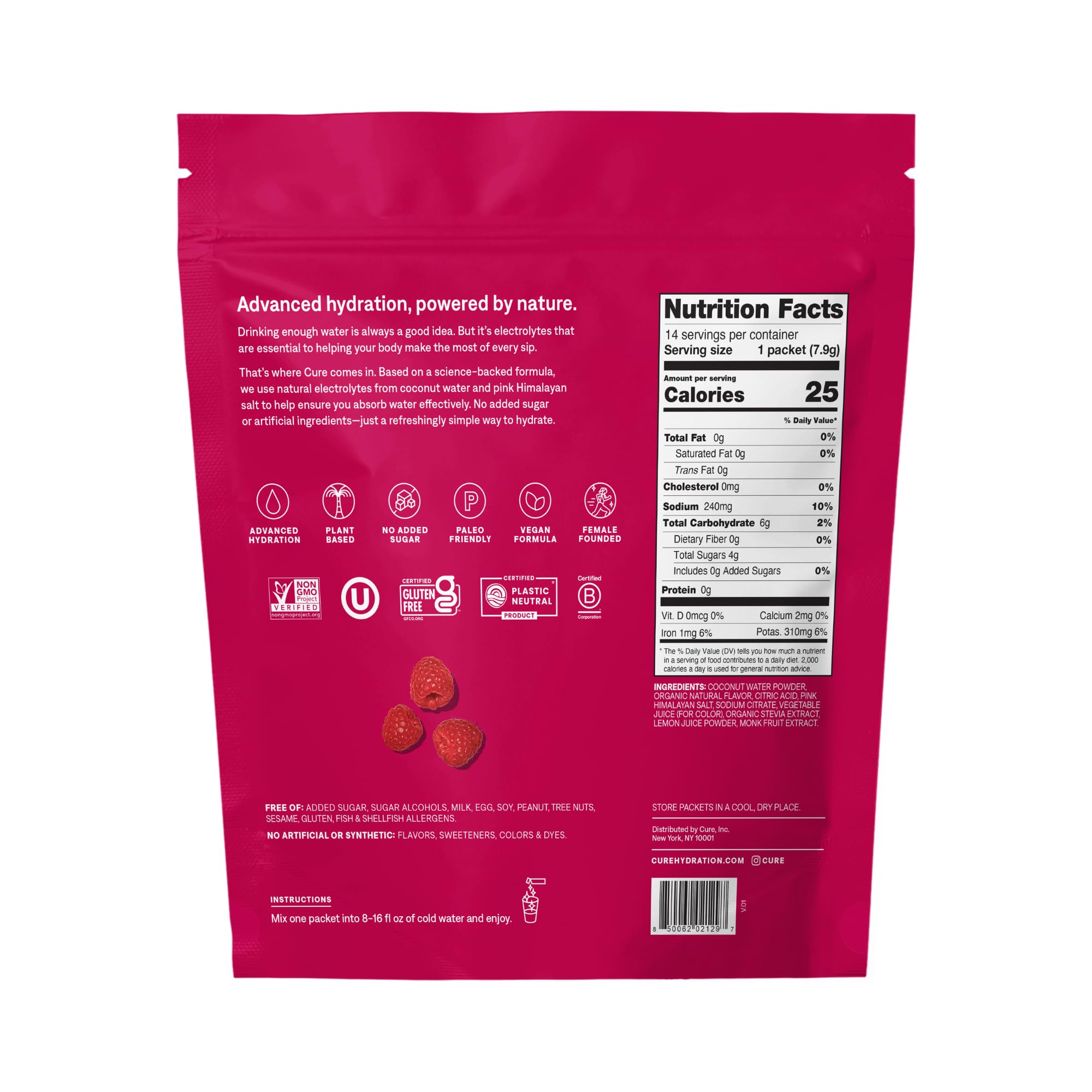 Cure Hydration Plant-Based Electrolyte Drink Mix - No Added Sugar

