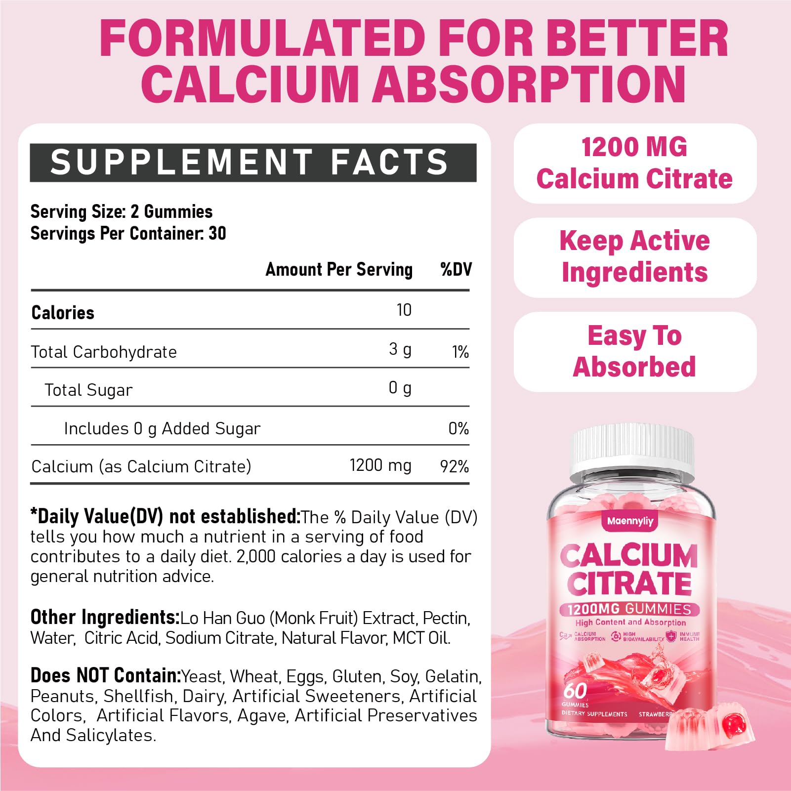 Calcium Citrate Gummies 1200 mg for Adults - Vegan

