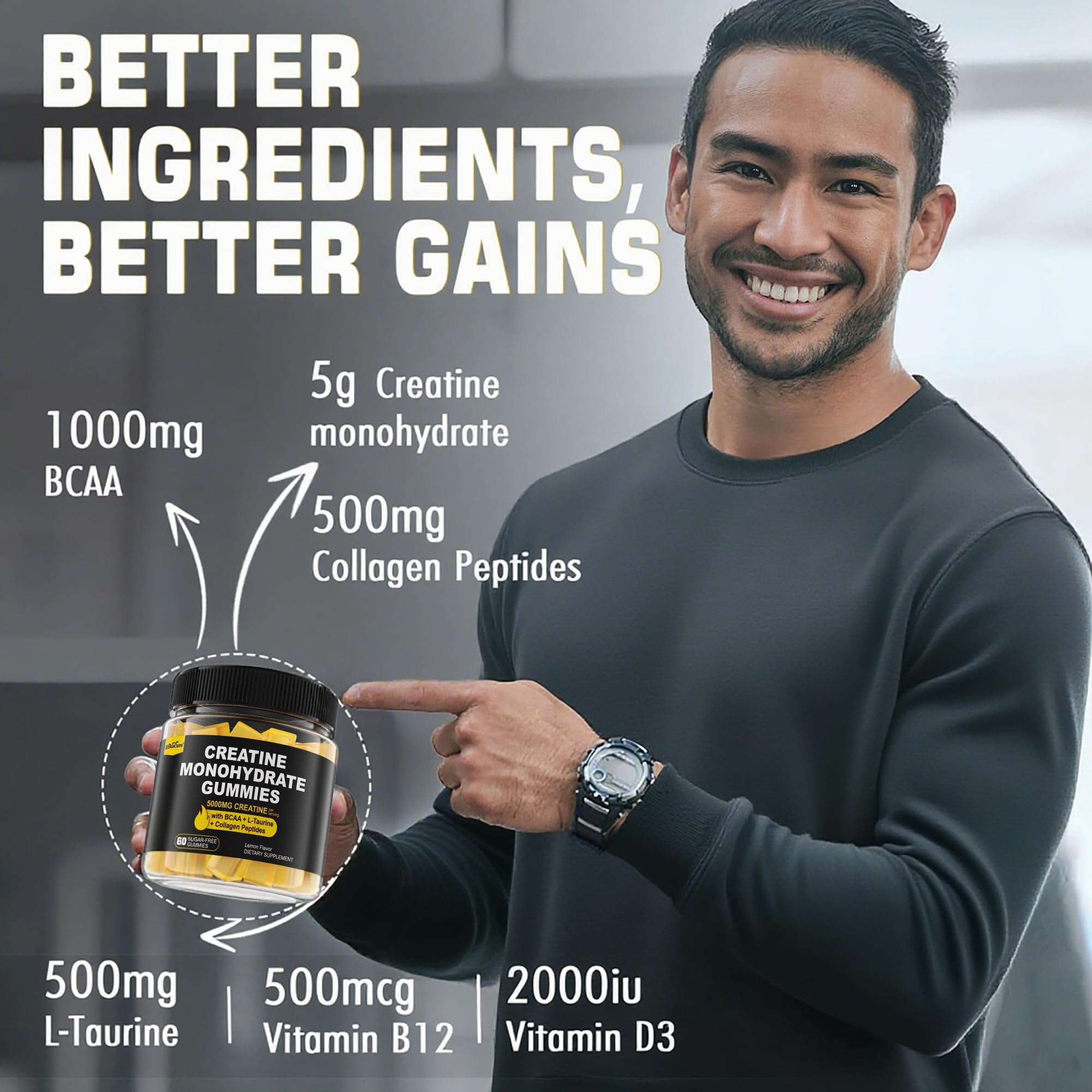 Creatine Monohydrate Gummies with BCAA & Collagen – Lemon

