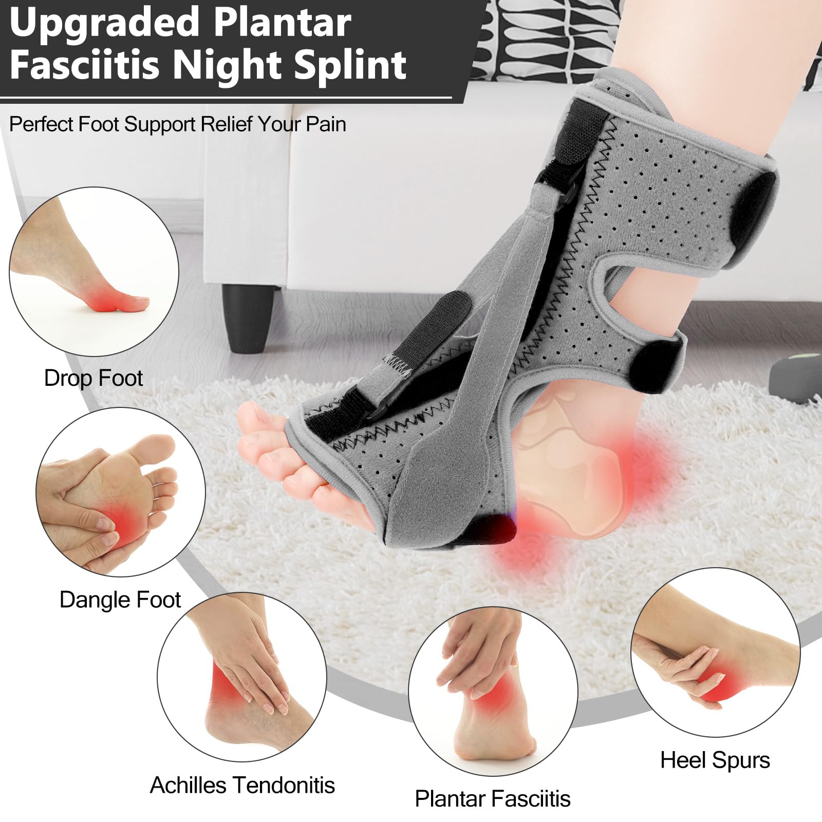 Exhood Plantar Fasciitis Night Splint with 3 Straps

