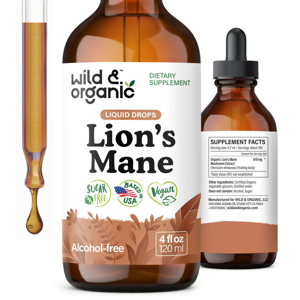 Lion's Mane Liquid Drops by Wild & Organic for Brain Support

