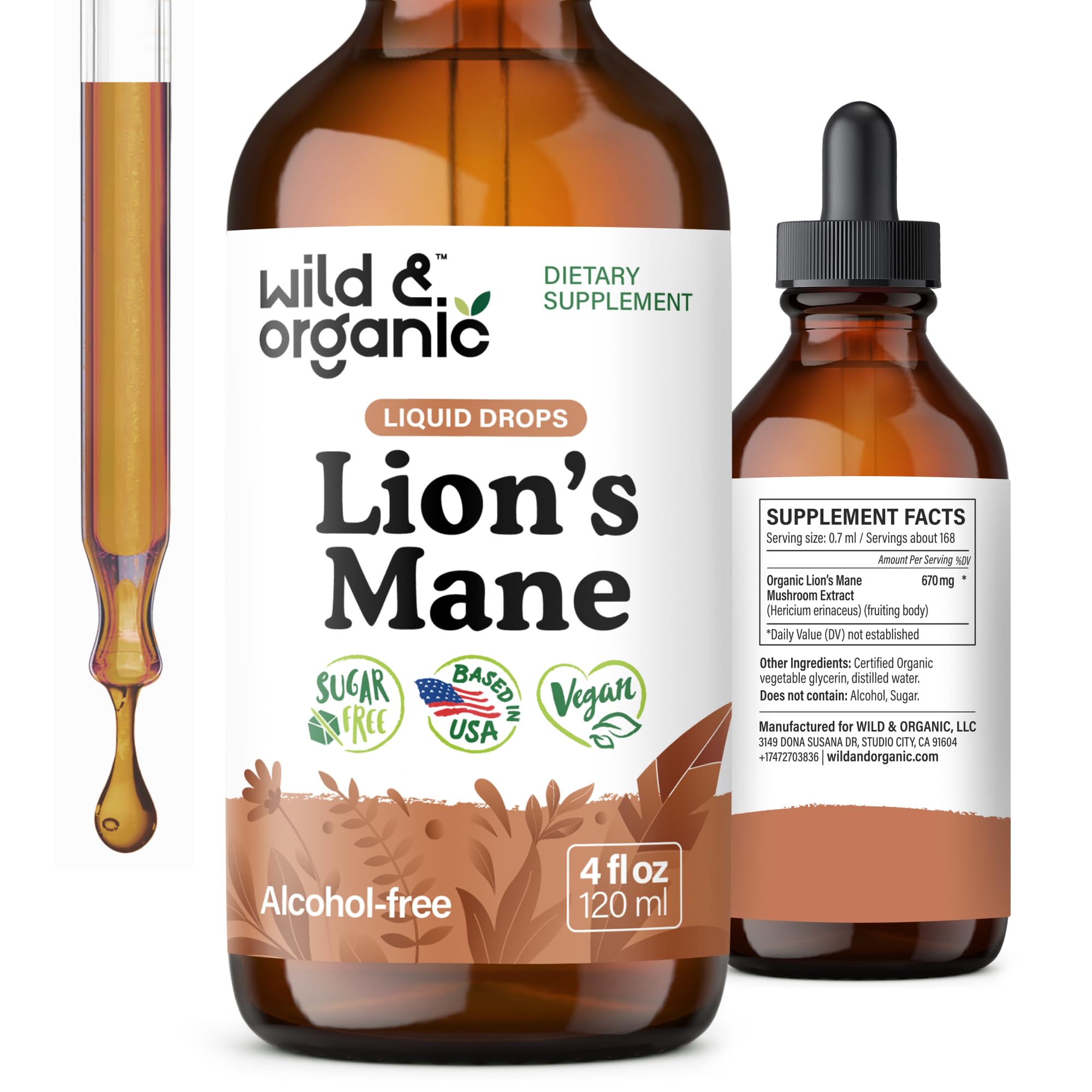 Lion's Mane Liquid Drops by Wild & Organic for Brain Support

