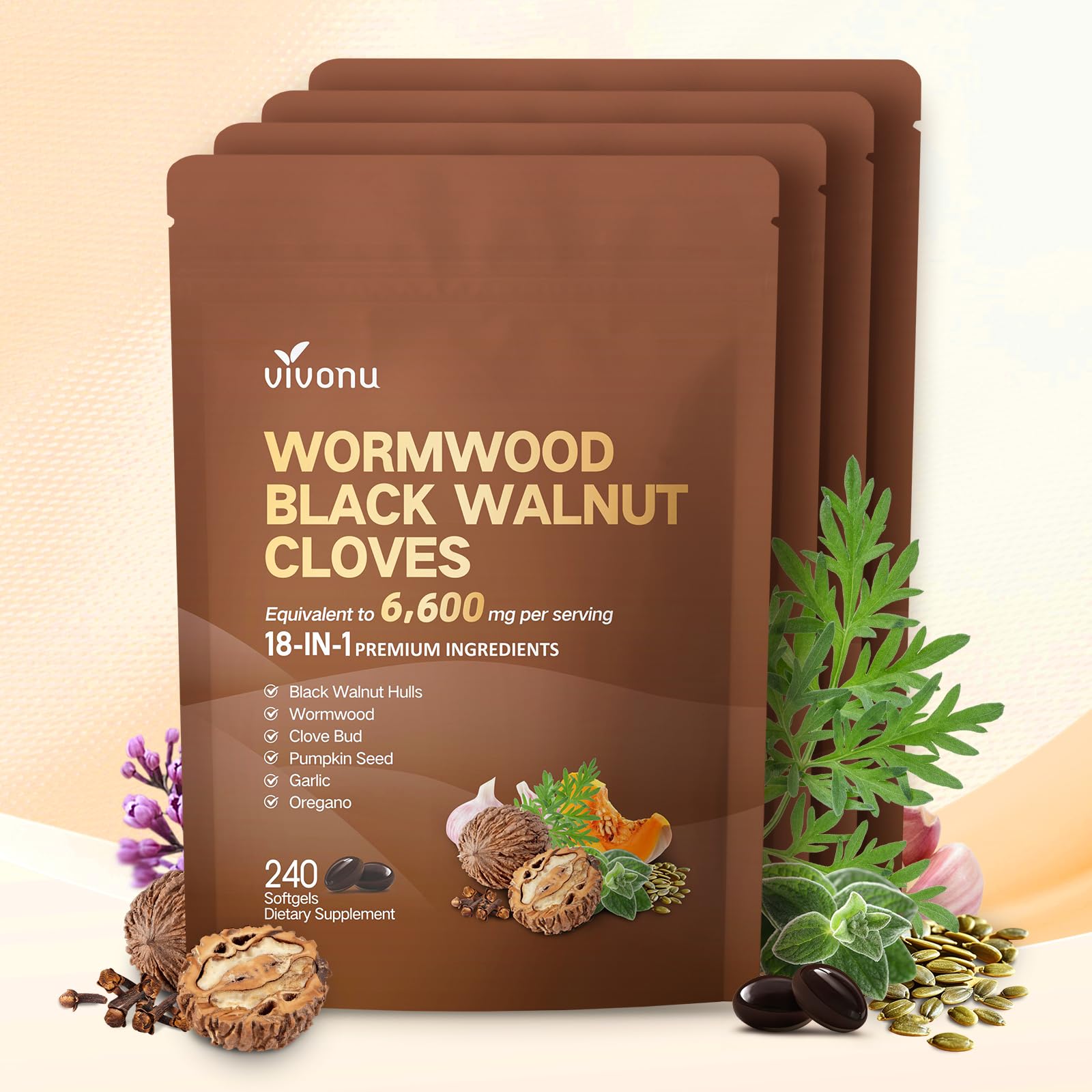 18-in-1 Herbal Digestive Cleanse with Wormwood & Garlic - 240 Softgels