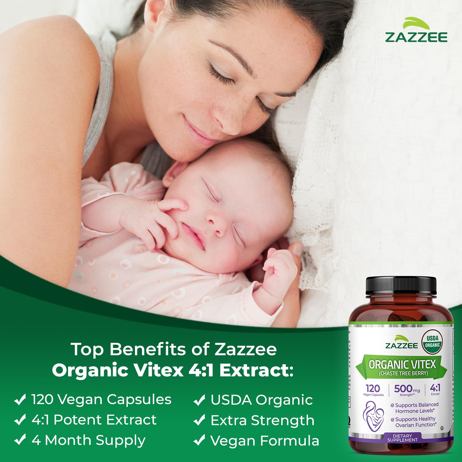 Zazzee USDA Organic Vitex Extract for Hormonal Balance

