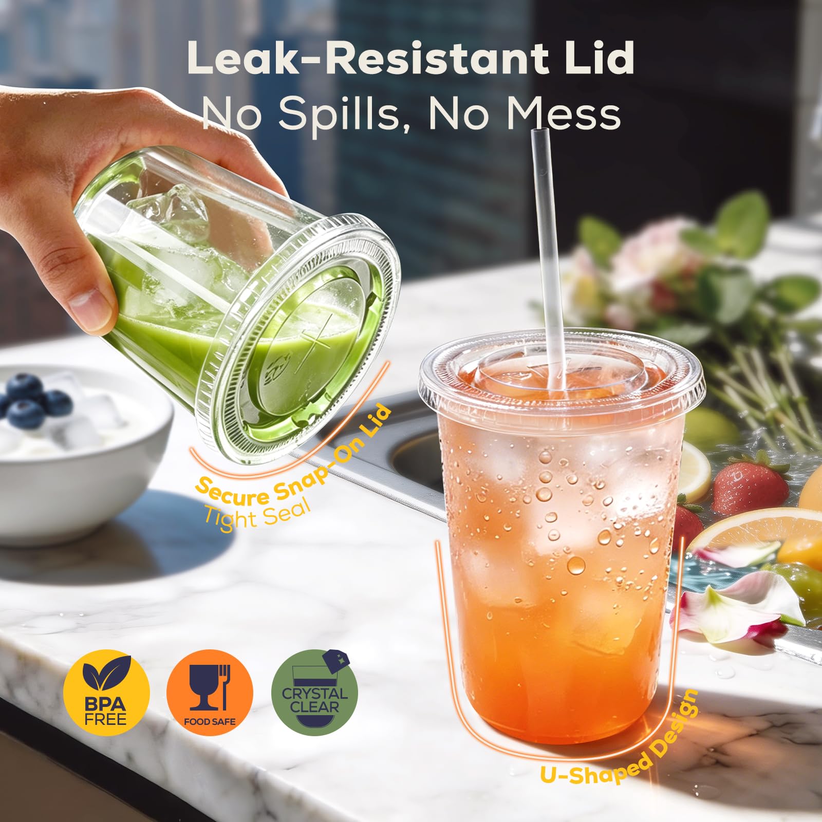 Clear Plastic Cups with Lids & Straws – BPA-Free


