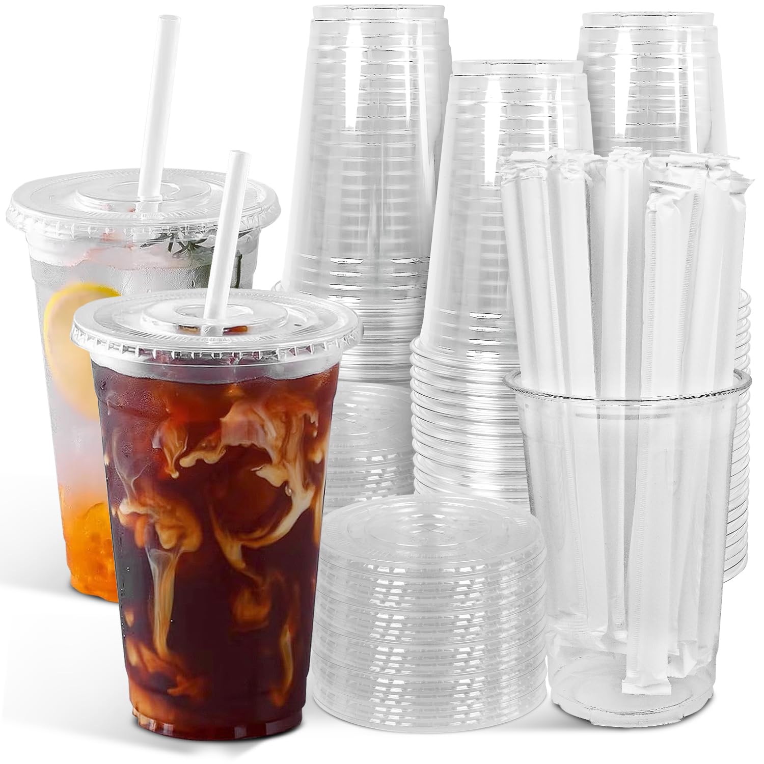 Ginkgo Clear Plastic Cups with Lids & Straws – Leak-Proof

