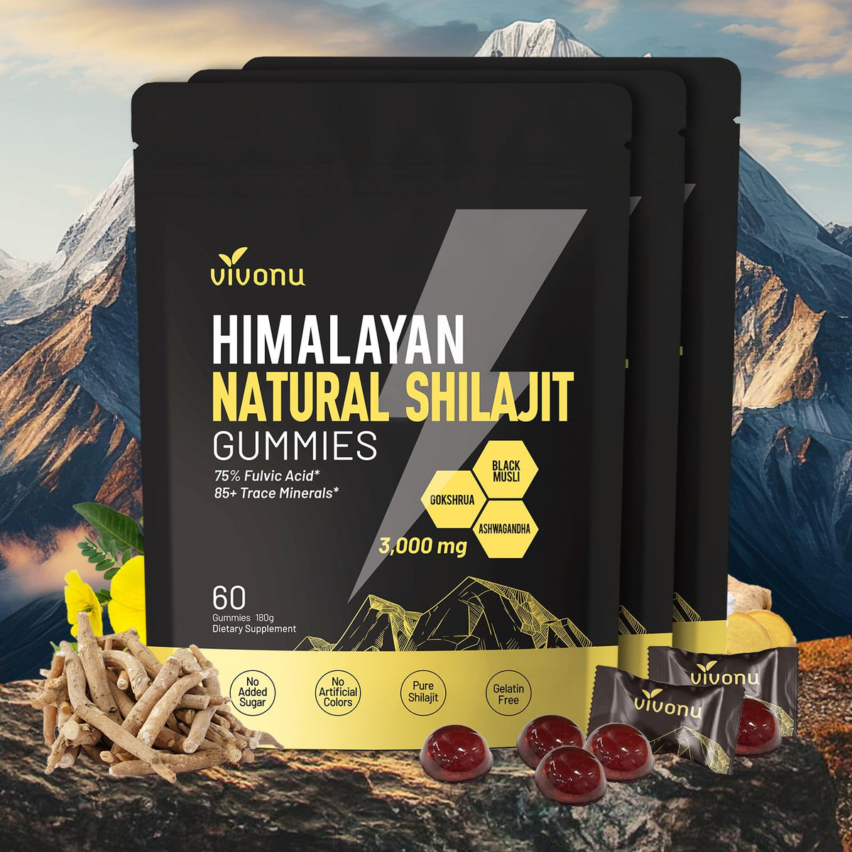 VivoNu Himalayan Shilajit Gummies with Ashwagandha & Gokshura
