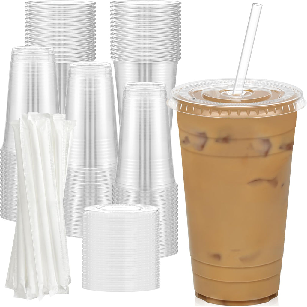 Dealusy Plastic Cups with Lids and Straws - Disposable and Food Safe