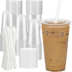 Dealusy Plastic Cups with Lids and Straws - Disposable and Food Safe