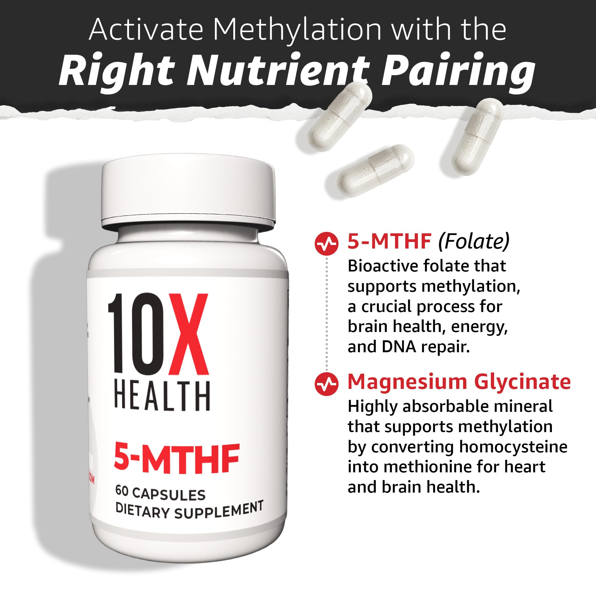 10X Health 5-MTHF Methylfolate Supplement for Brain & Heart

