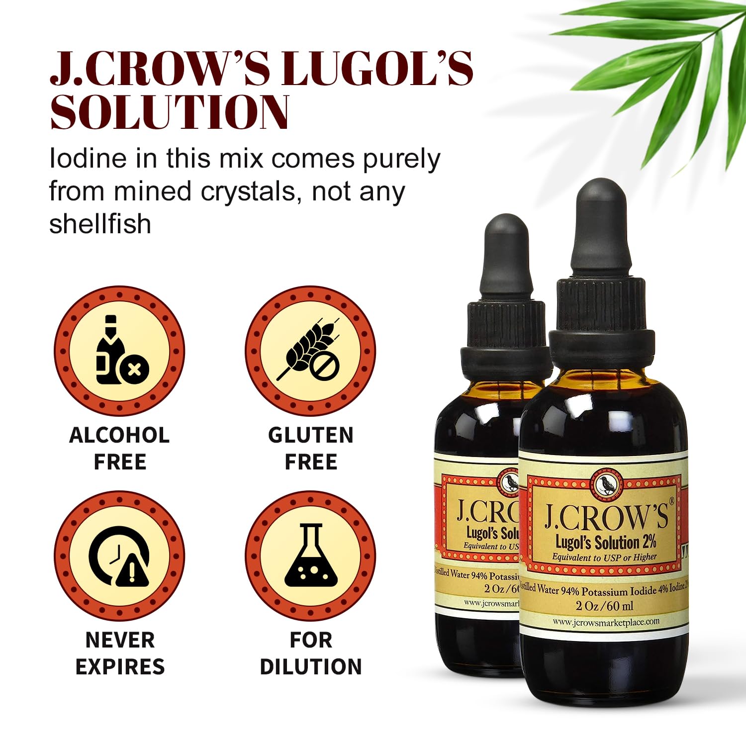 J.CROW'S Lugol's Iodine 2% Solution – Premium Iodine Liquid

