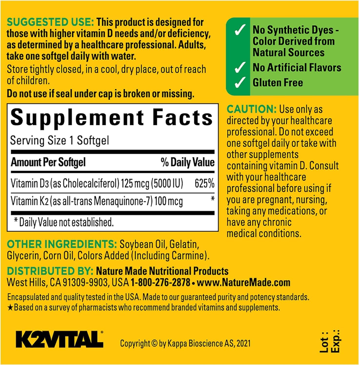 Nature Made Vitamin D3 K2 Softgels 5000 IU for Bone Health

