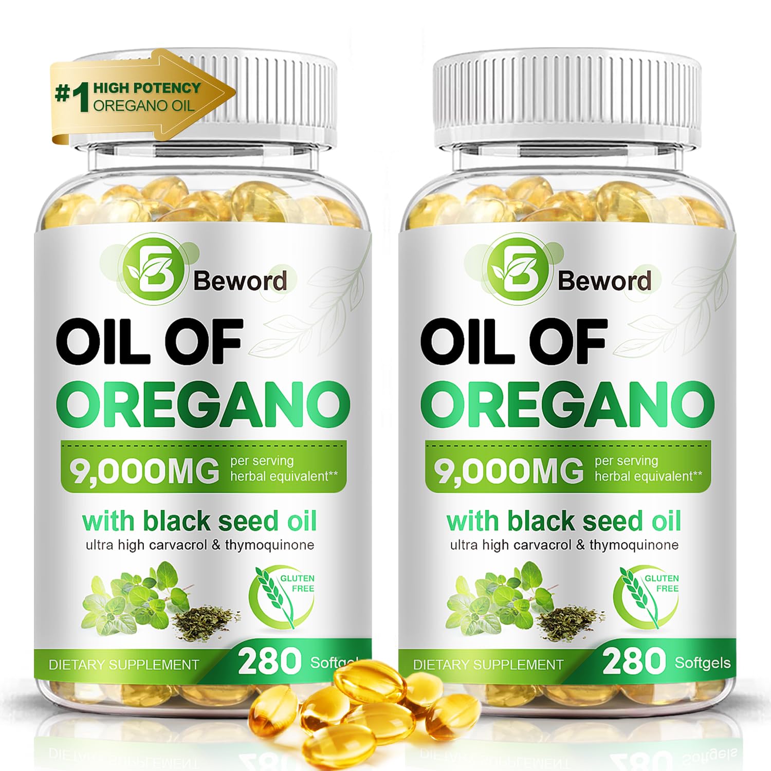 BEWORD Oil of Oregano with Black Seed Oil Immune Support Supplement