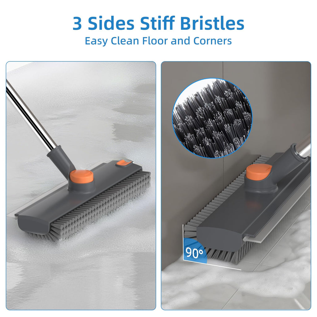 Scrub Brush with Long Handle 3-in-1 Floor Scrubber Squeegee

