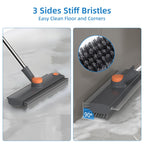 Scrub Brush with Long Handle 3-in-1 Floor Scrubber Squeegee

