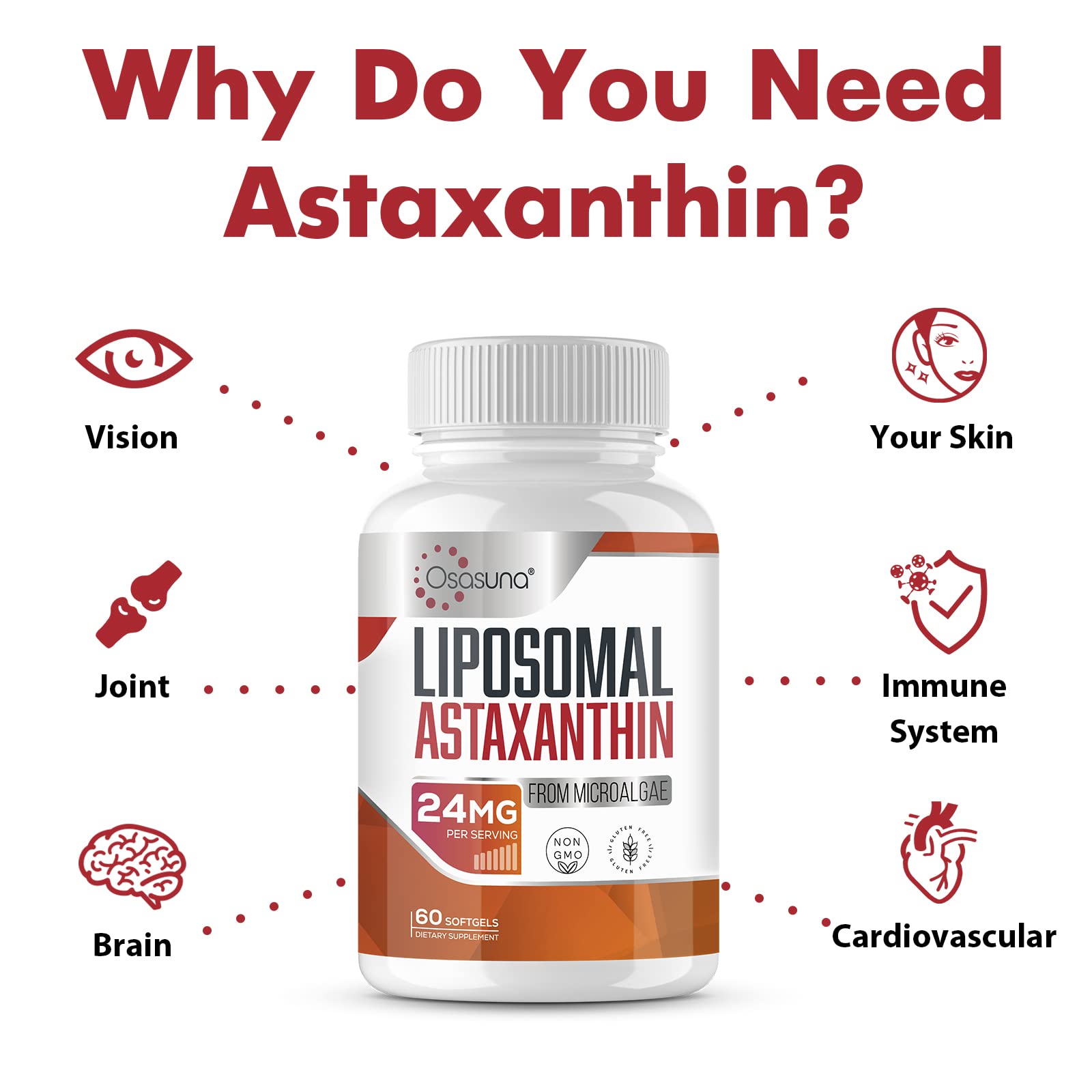 Osasuna Liposomal Astaxanthin 24 mg | Gluten Free, Non-GMO

