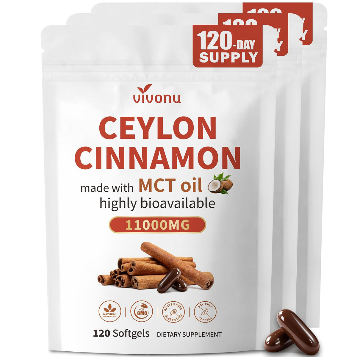 Vivonu Organic Ceylon Cinnamon Softgels with MCT Oil