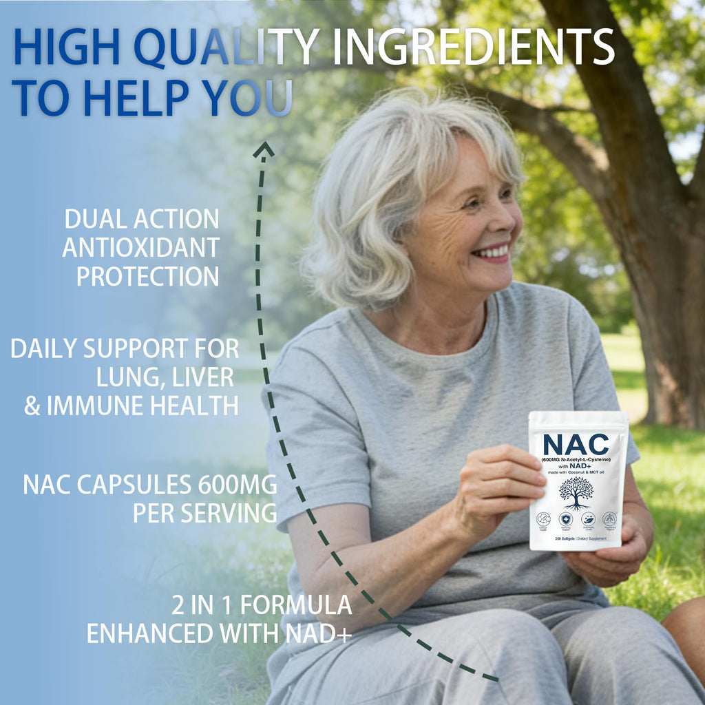 NAC 600mg Supplement Capsules with NAD+ for Lung Health

