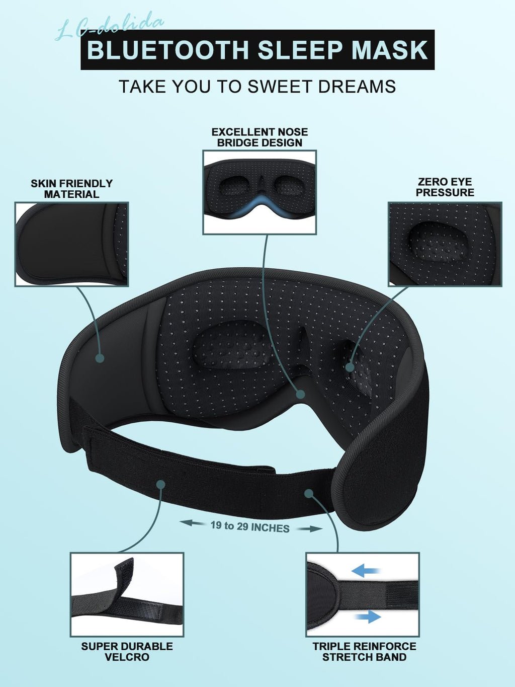 LC-dolida Sleep Headphones Eye Mask with Bluetooth Audio

