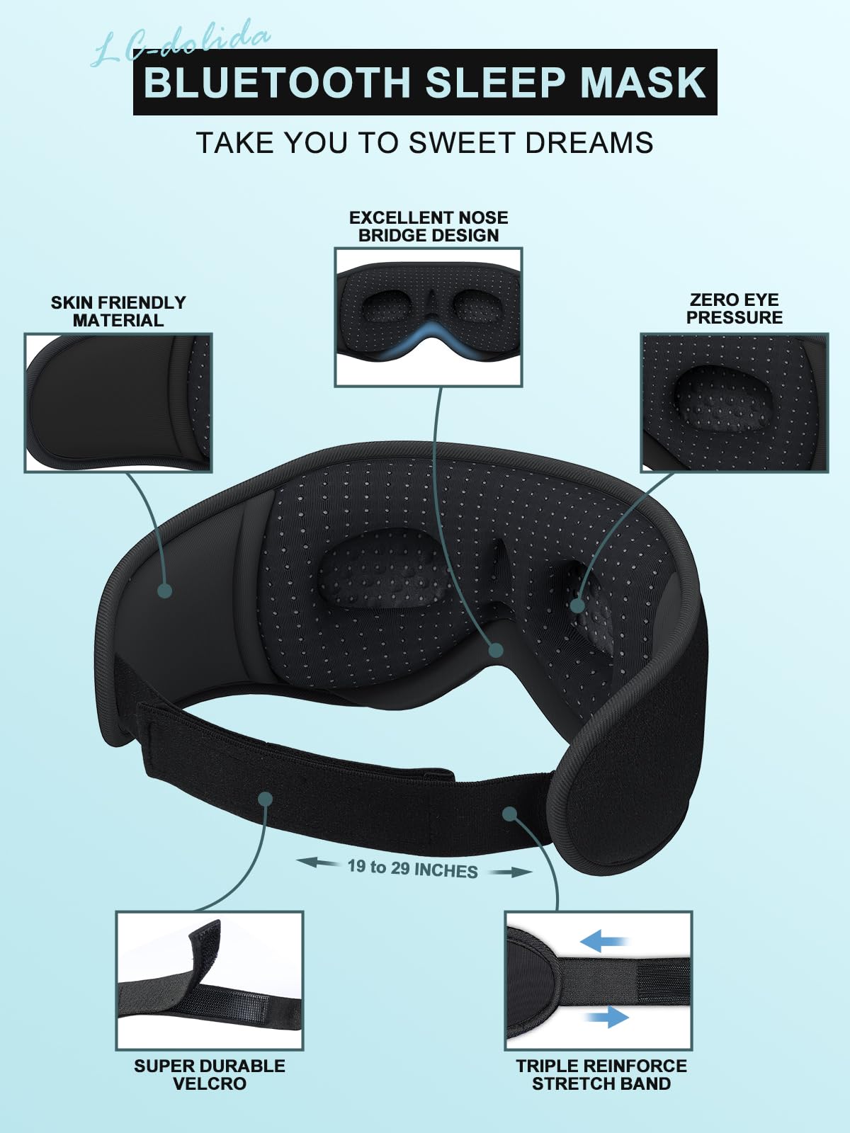 LC-dolida Sleep Headphones Eye Mask with Bluetooth Audio

