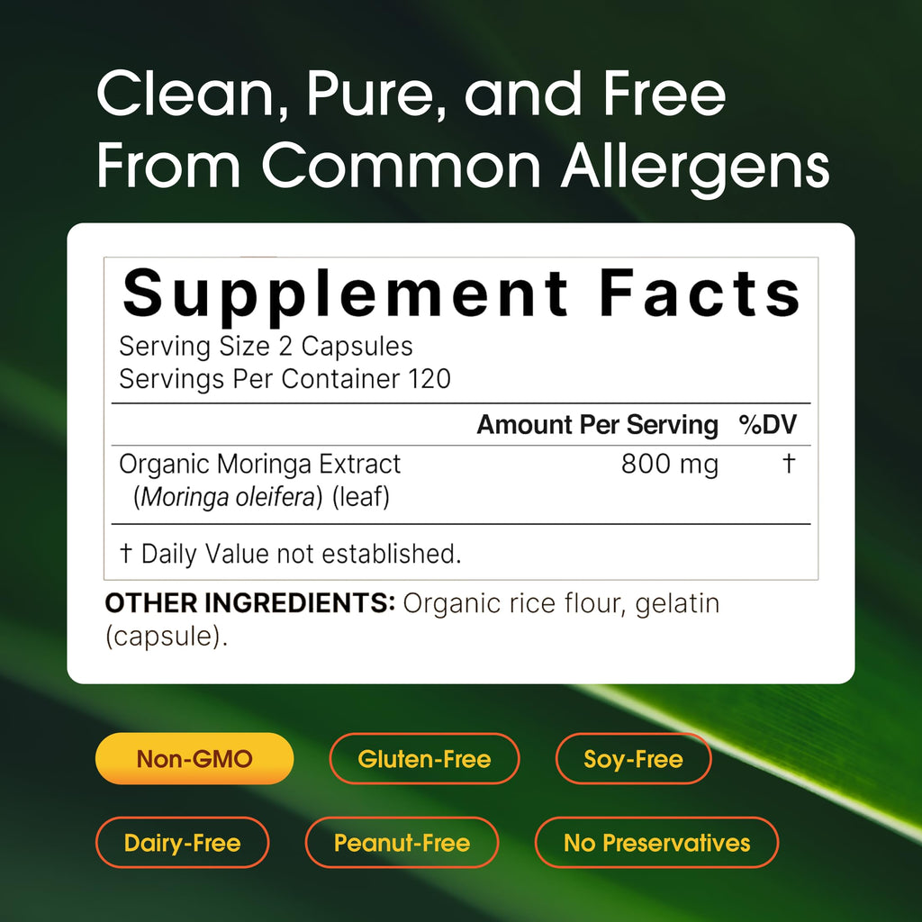 NatureBell Moringa 800 mg Capsules for Immune Support

