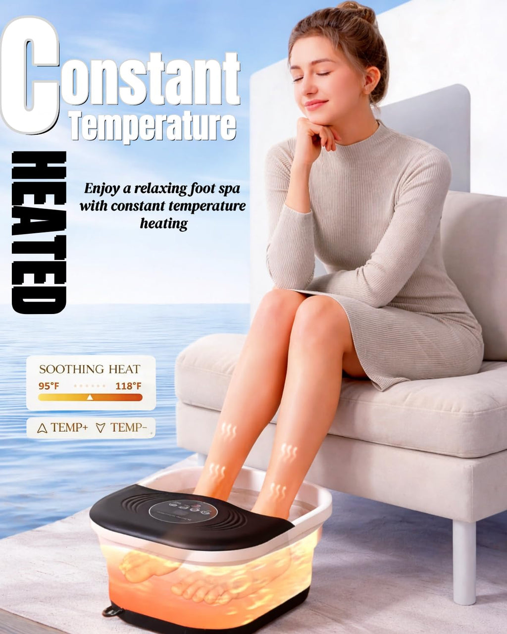 Foot Spa Massager Collapsible Heated Bath | Shiatsu Rollers

