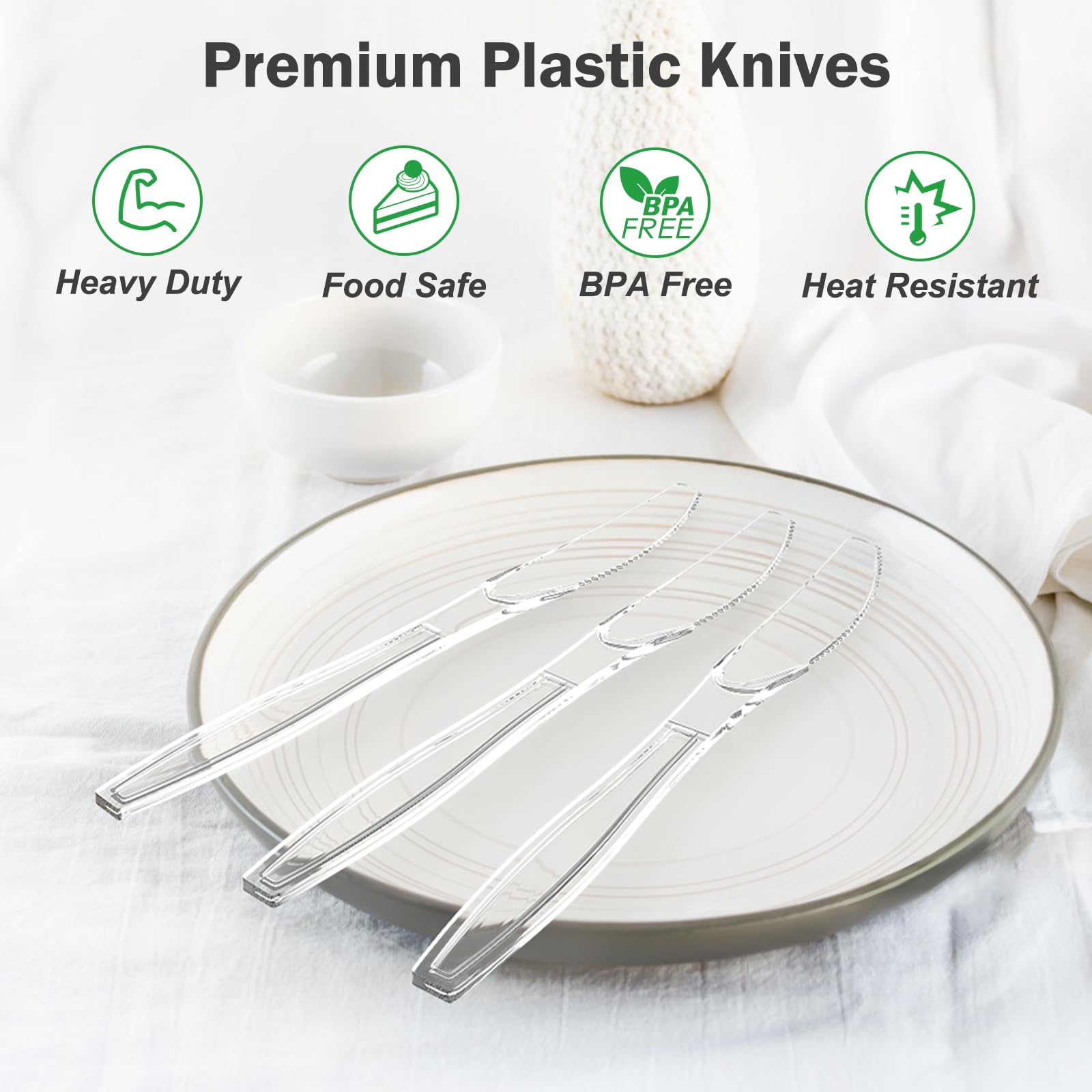Dealusy Heavy Duty Plastic Knives Disposable - BPA-Free

