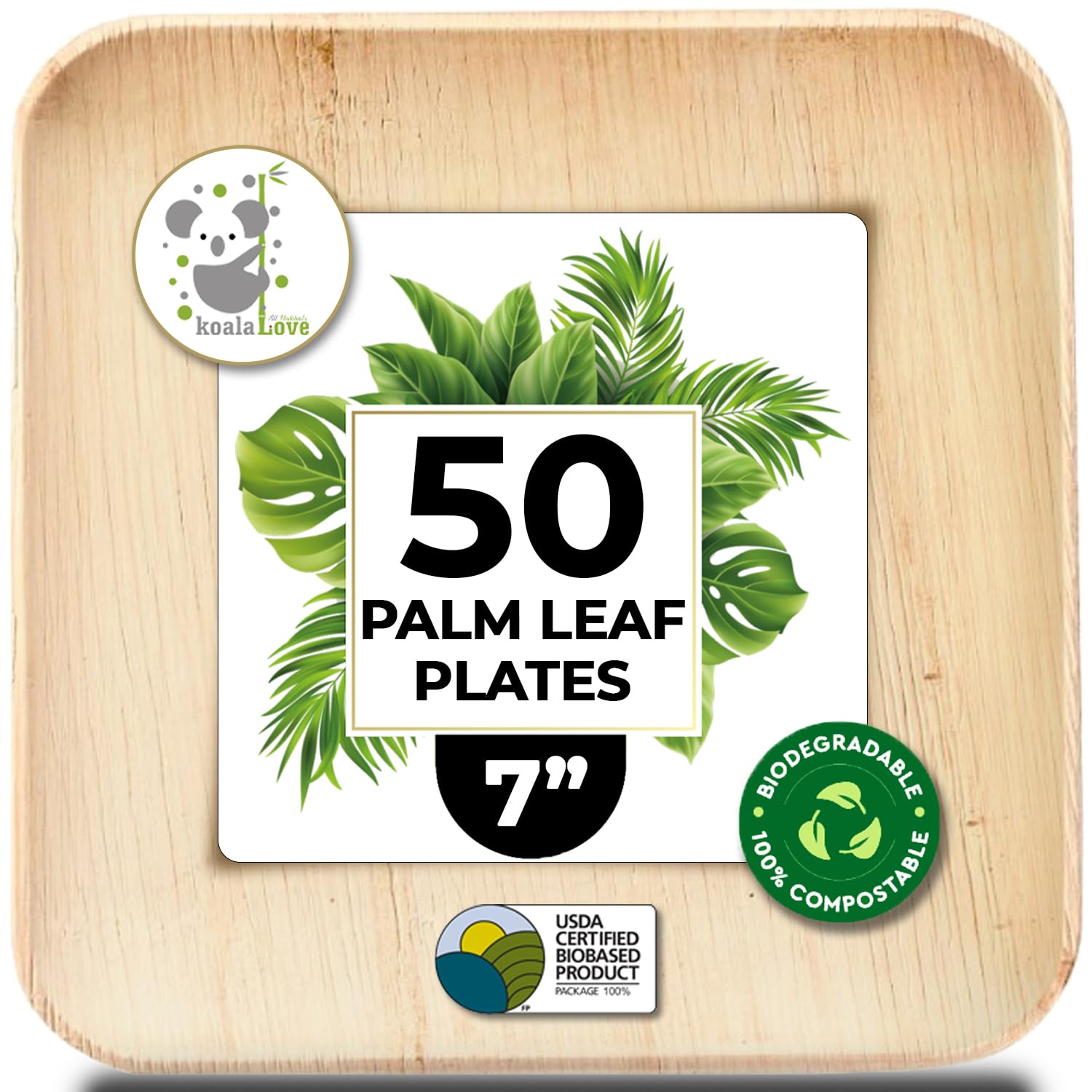 KoalaLove Palm Leaf Plates Square Eco-Friendly Disposable Tableware