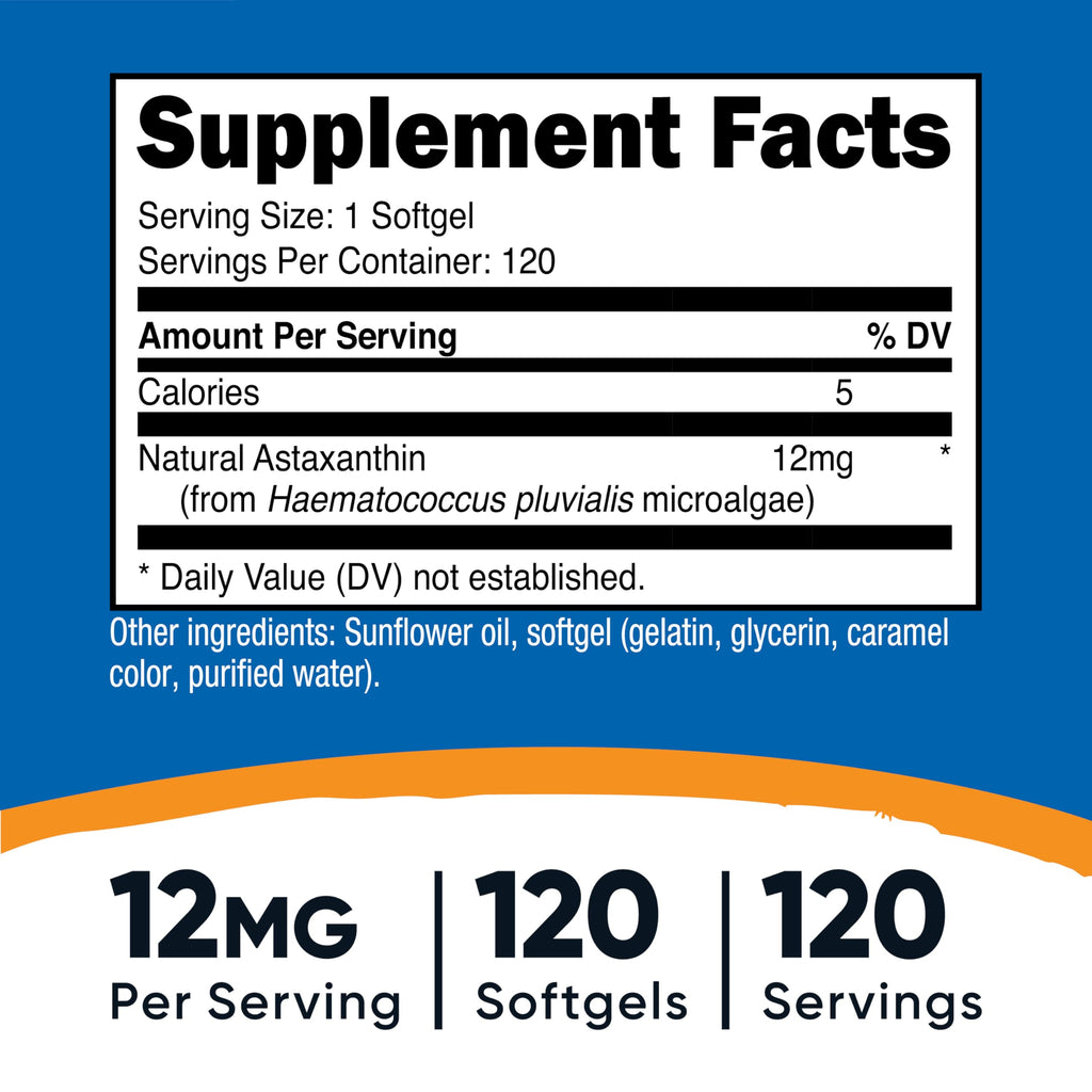 Nutricost Astaxanthin 12mg Softgels | Non-GMO Gluten Free

