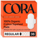 Cora 100% Organic Cotton Topsheet Pads with Wings
