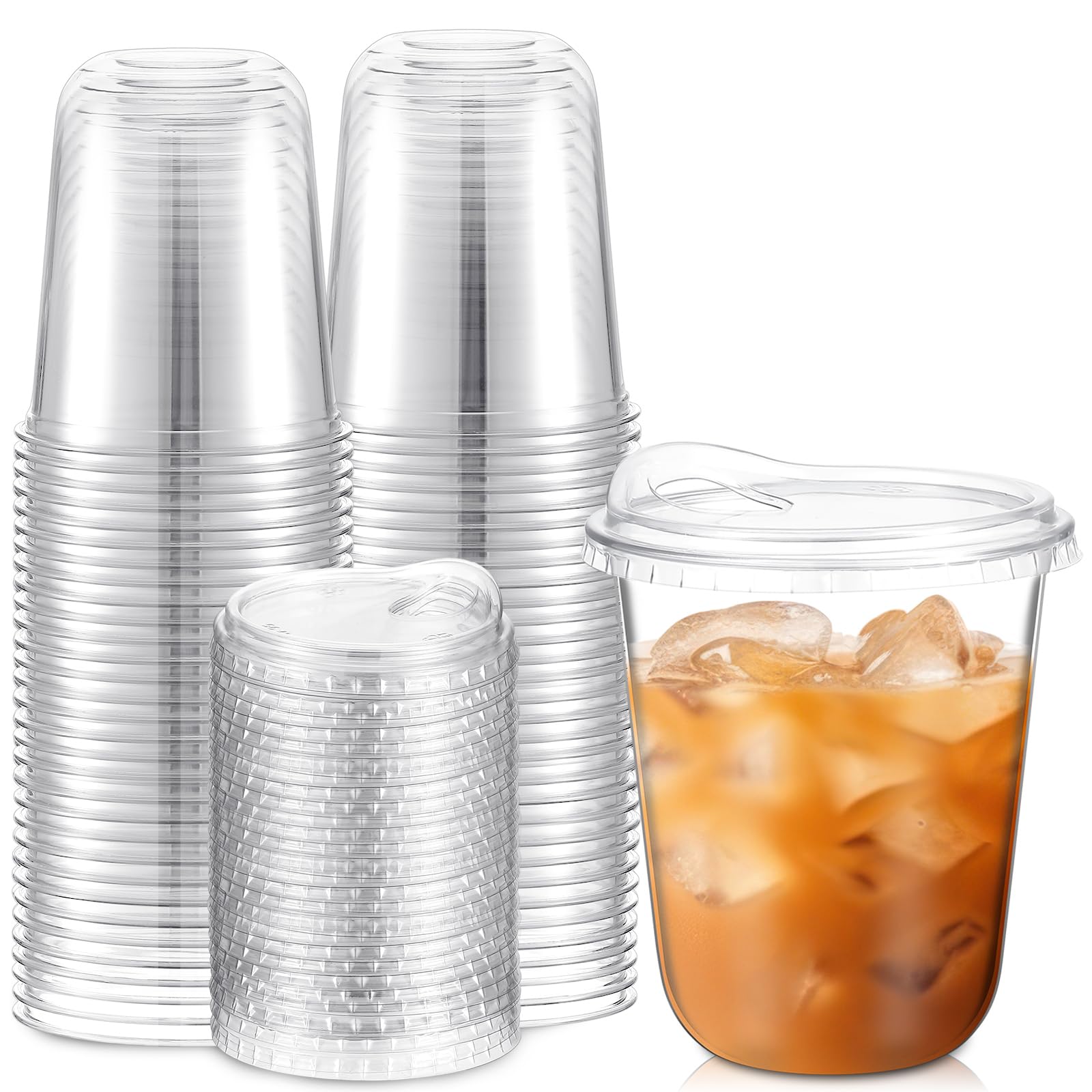 Baderke Disposable Cups with Sip Lids - Round Bottom Plastic Cups