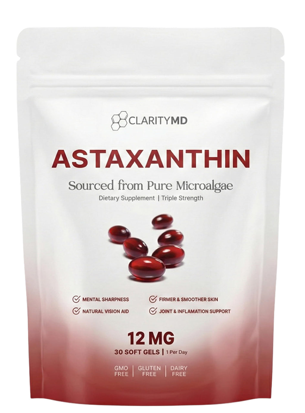 Astaxanthin 12mg Softgels - Natural Microalgae Source

