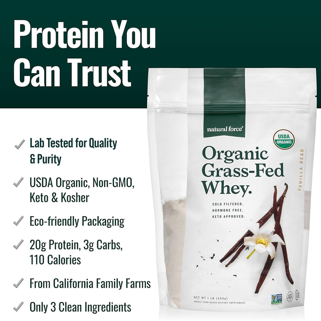 Natural Force Grass Fed Organic Whey Protein – Non-GMO, Lab Tested

