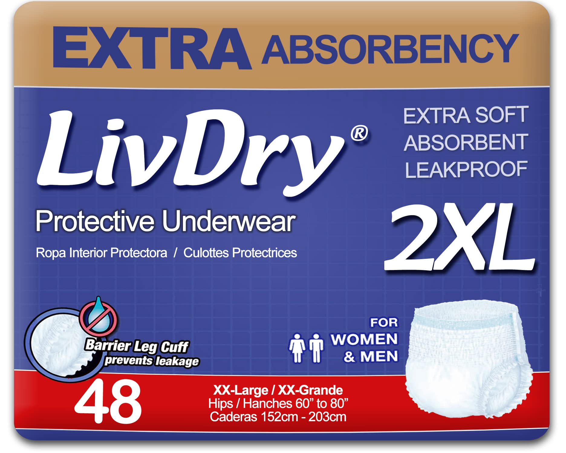 LivDry Adult Incontinence Underwear - Extra Absorbency Leak Protection