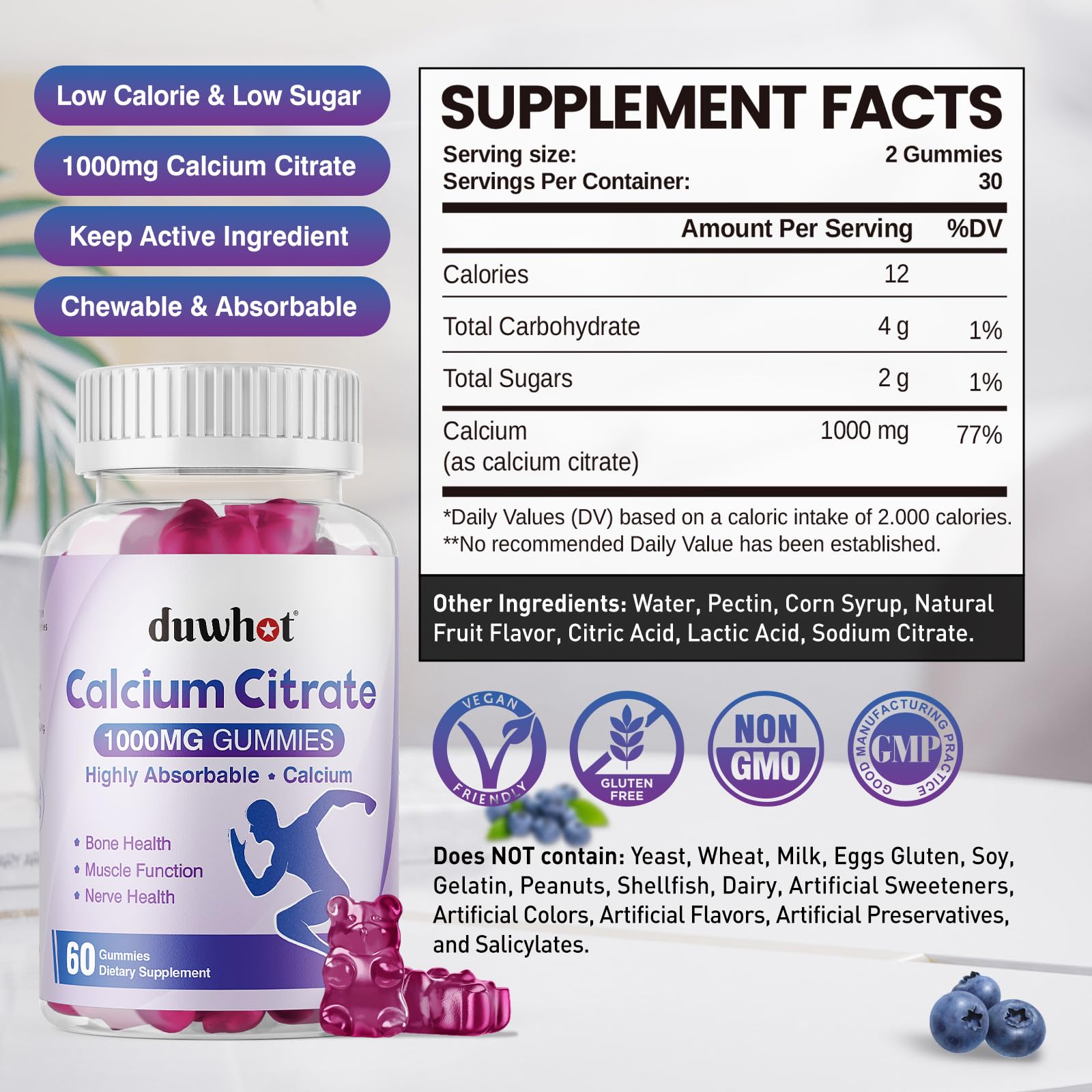Calcium Citrate Gummies 1000mg by duwhot for Bone & Muscle

