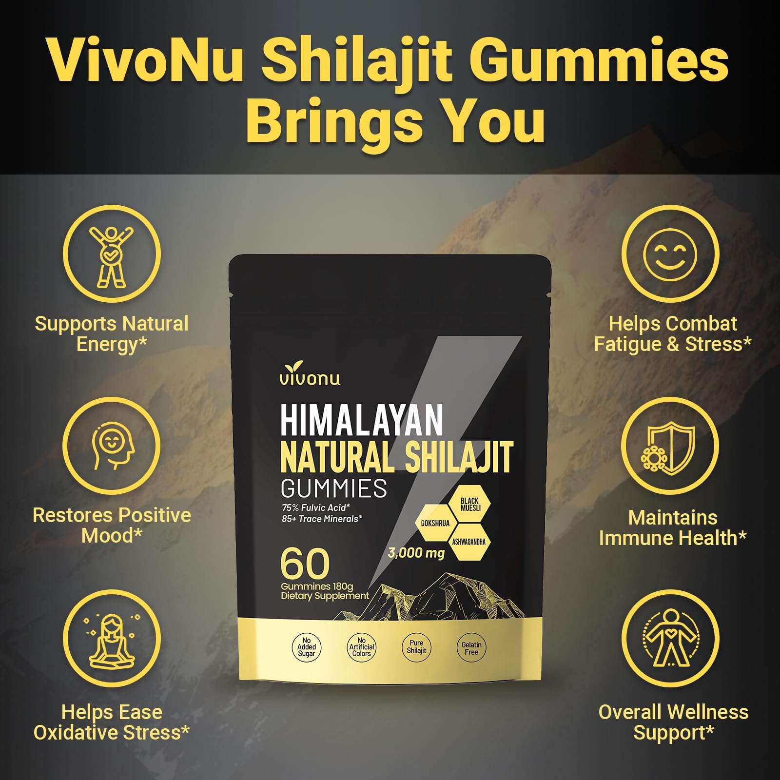 VivoNu Himalayan Shilajit Gummies with Ashwagandha & Gokshura

