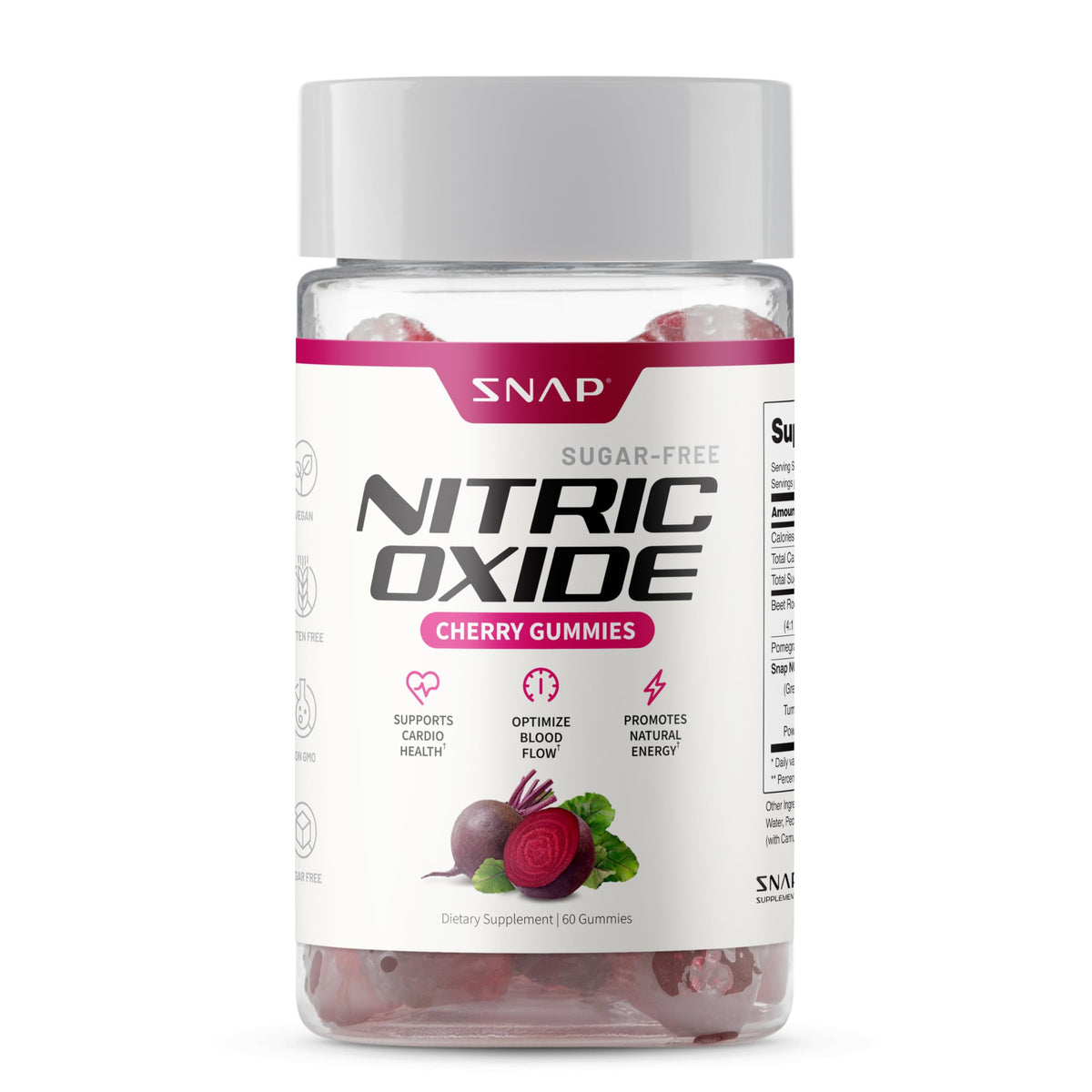 Snap NO Gummies Beet Root 300mg, Sugar Free, 60 Vegan Gummies