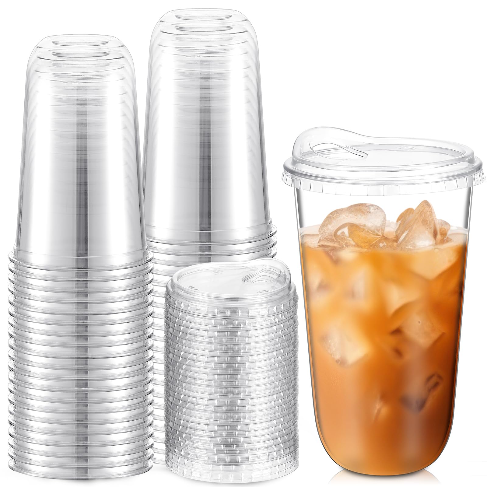 Baderke Disposable Cups with Sip Lids - Round Bottom Plastic Cups