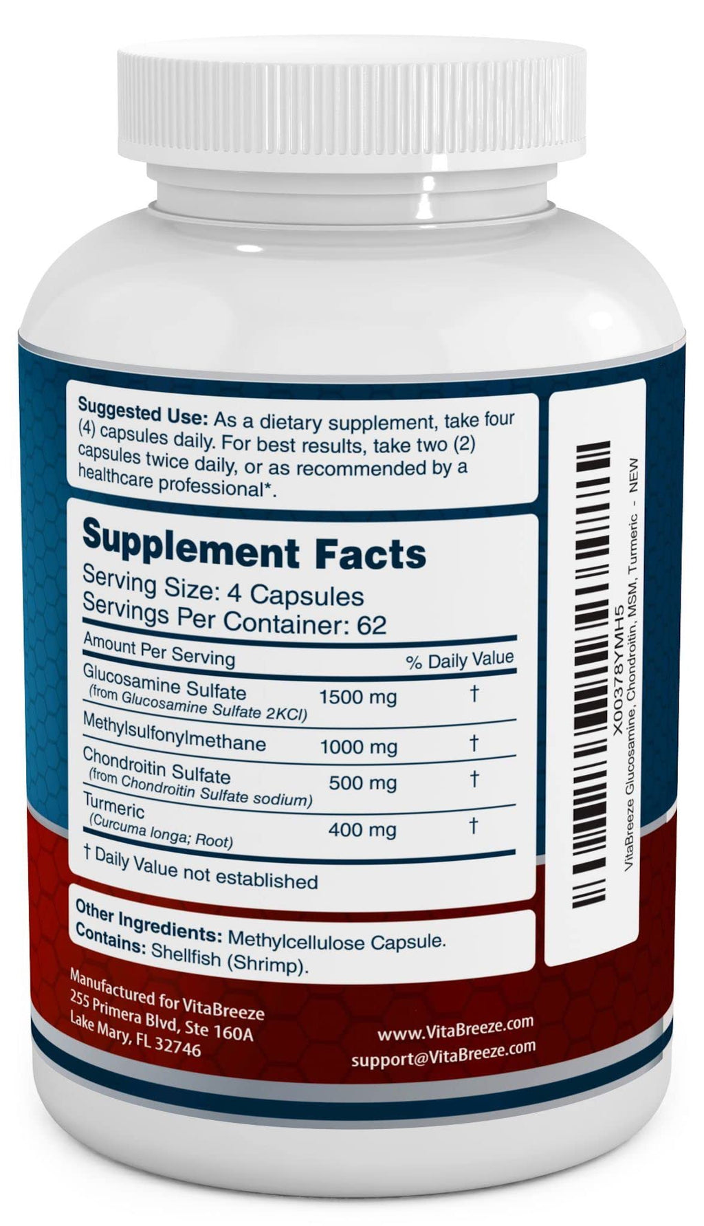 VitaBreeze Glucosamine Chondroitin MSM Turmeric Supplement

