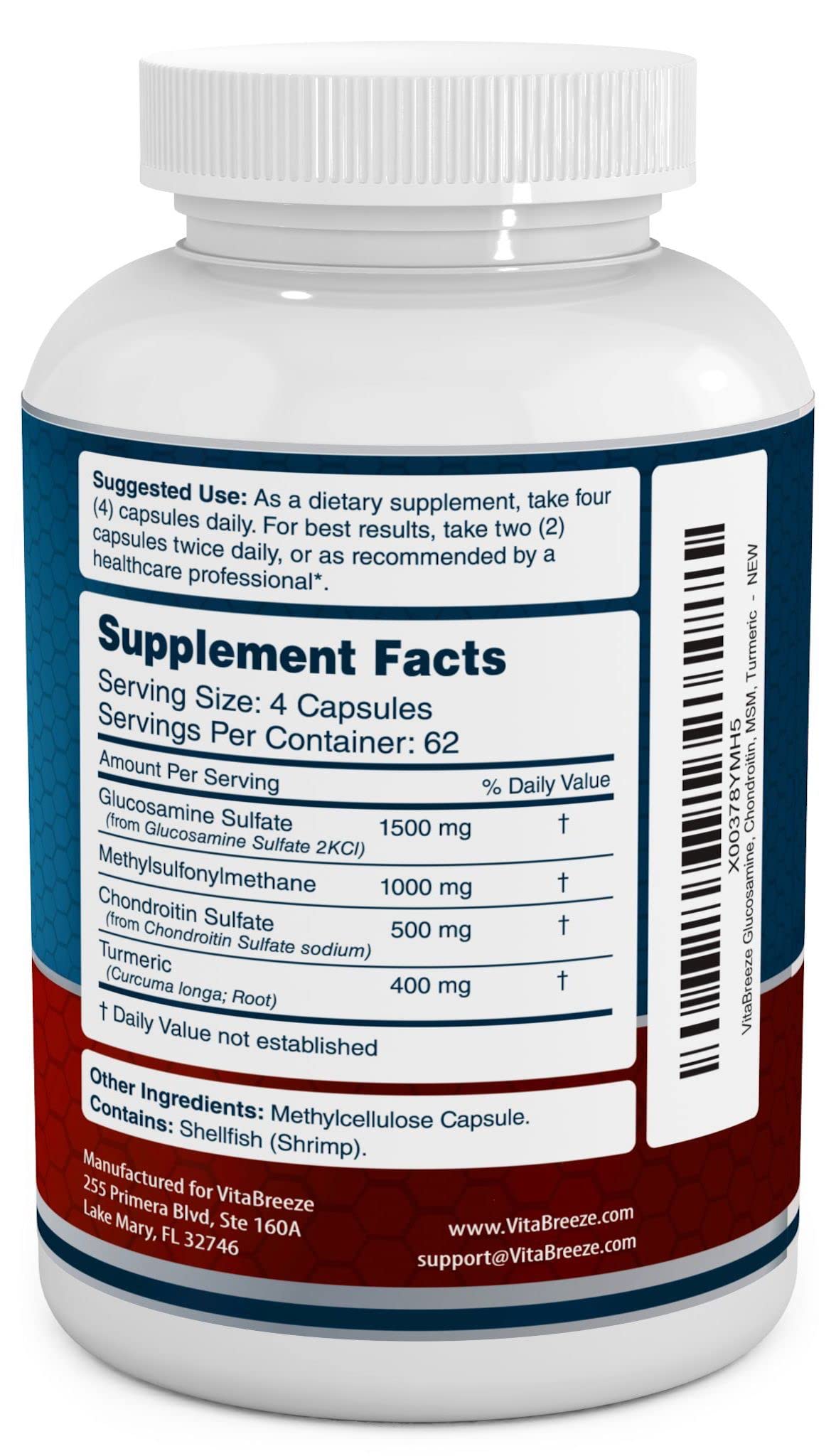 VitaBreeze Glucosamine Chondroitin MSM Turmeric Supplement

