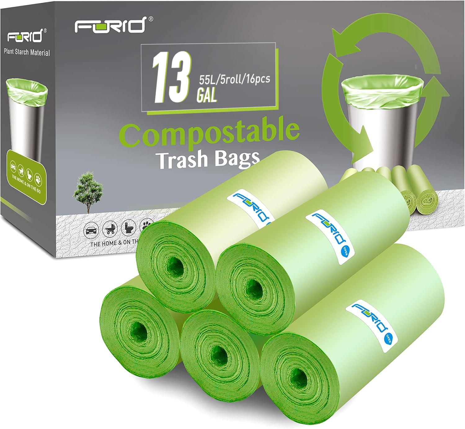 FORID Compostable Trash Bags - Unscented, Plant Starch Material

