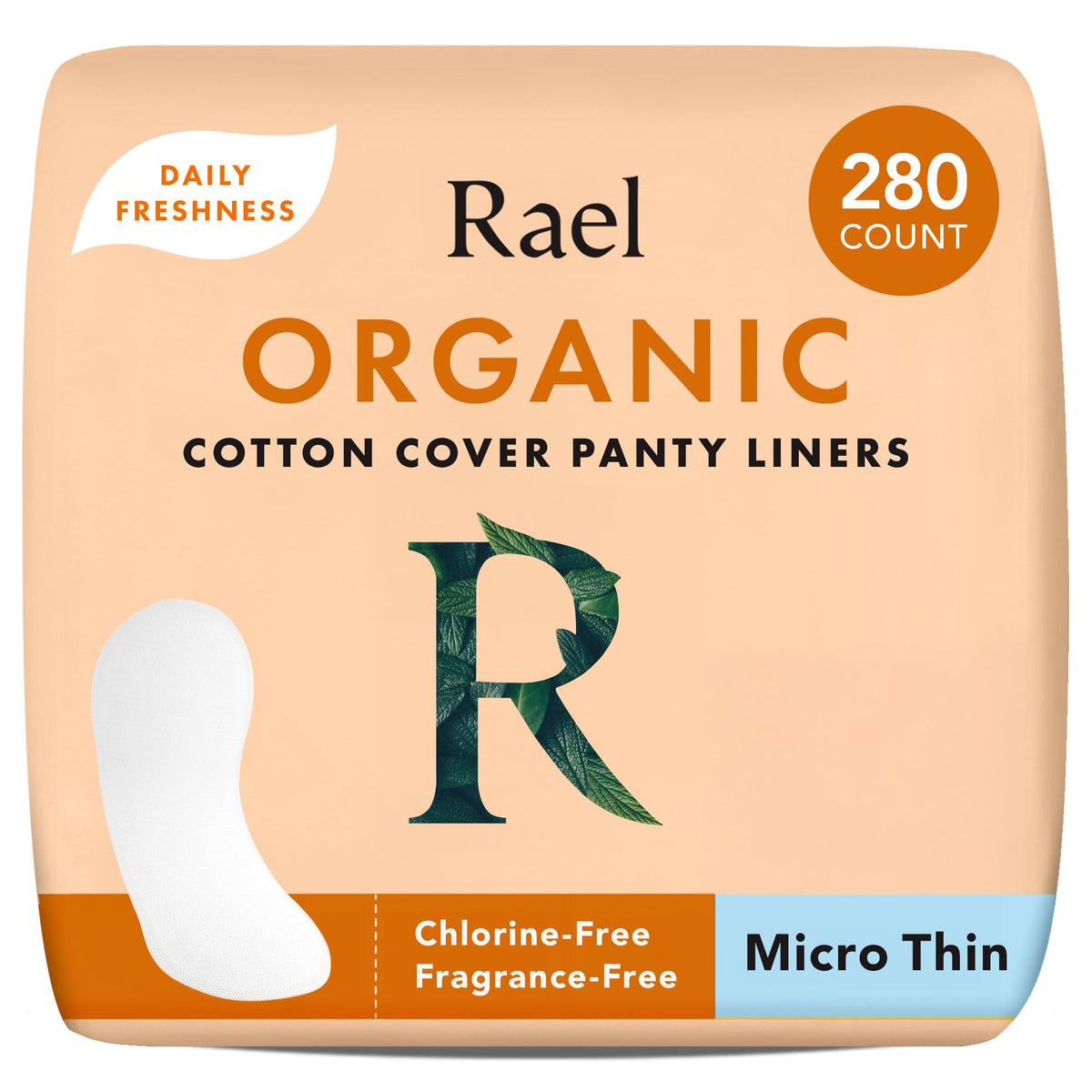 Rael Panty Liners for Women - Organic Cotton Cover, Light Absorbency