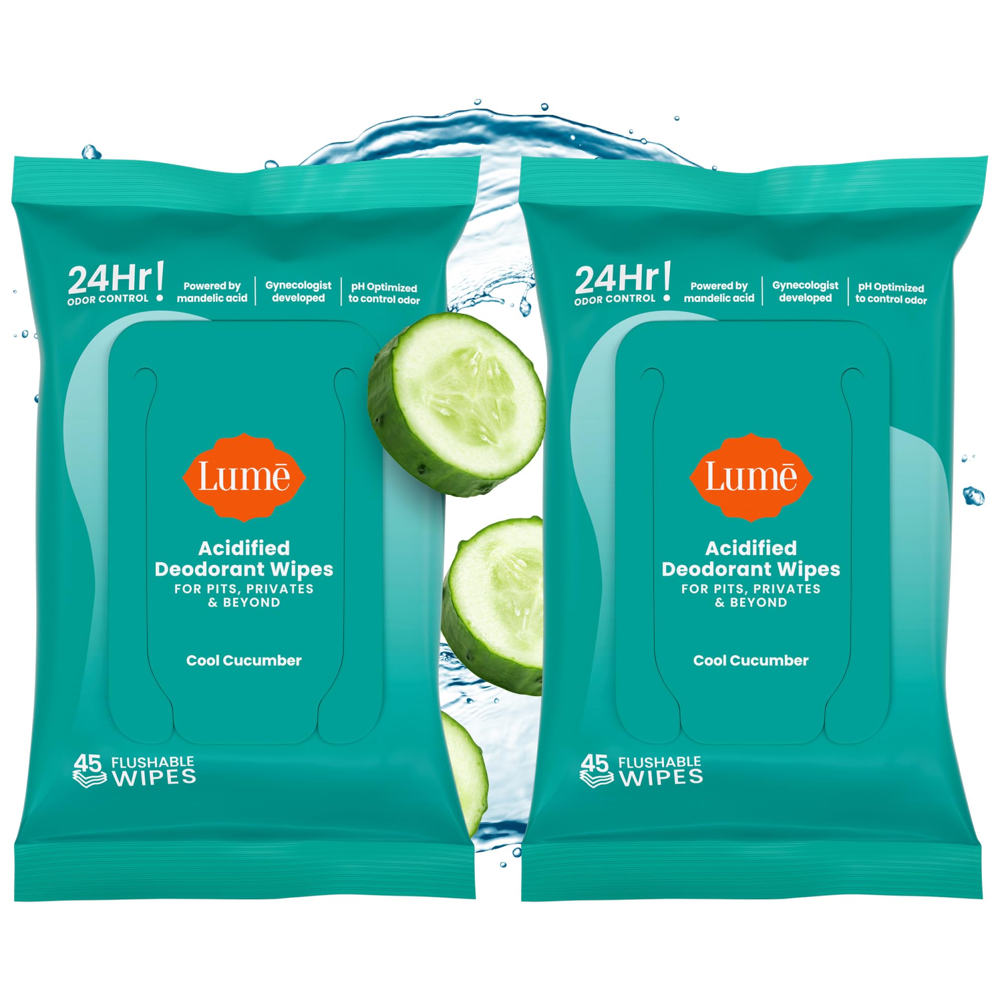 Lume Acidified Deodorant Wipes - 24 Hour Odor Control


