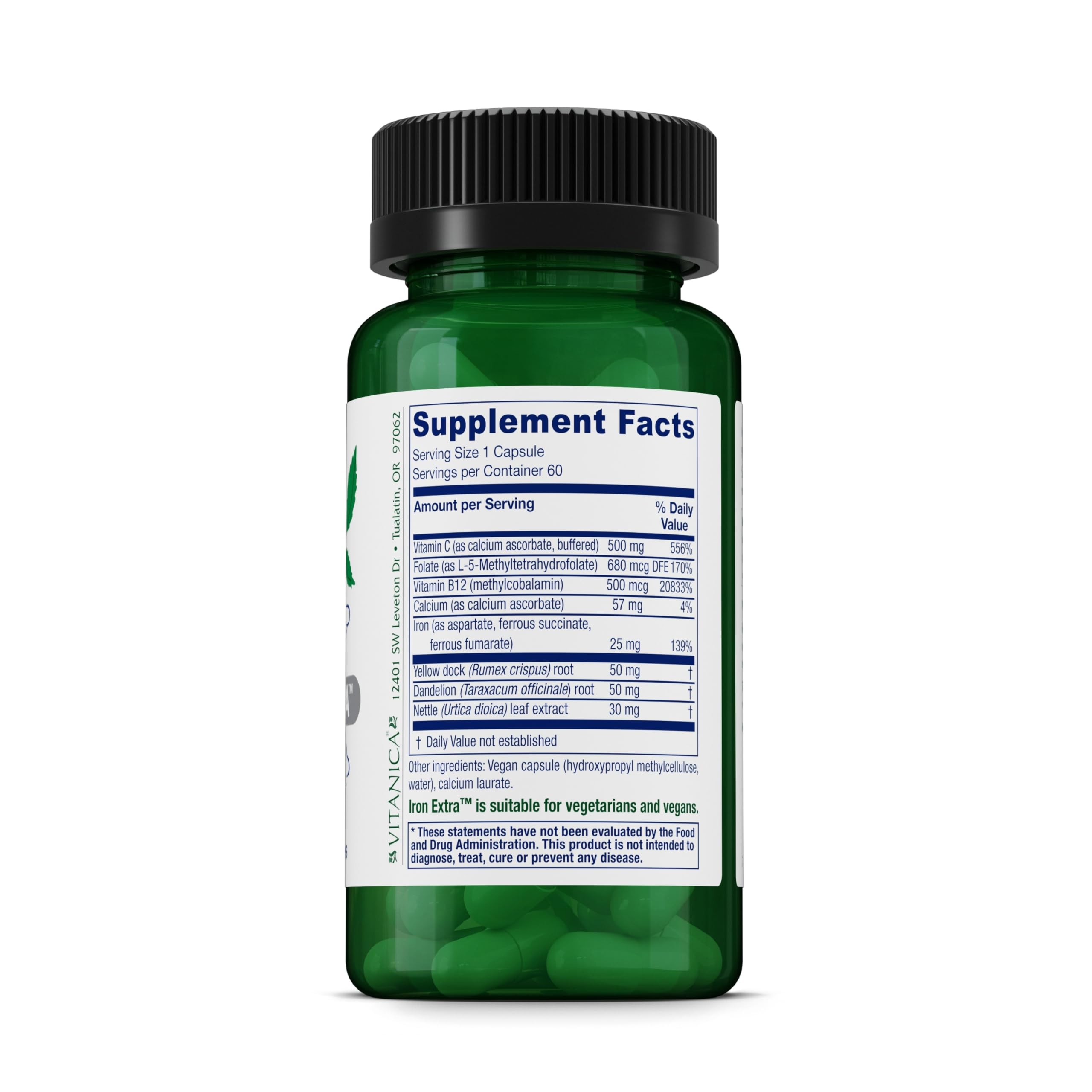 Vitanica Iron Bisglycinate with Vitamin C & B12 | Vegan

