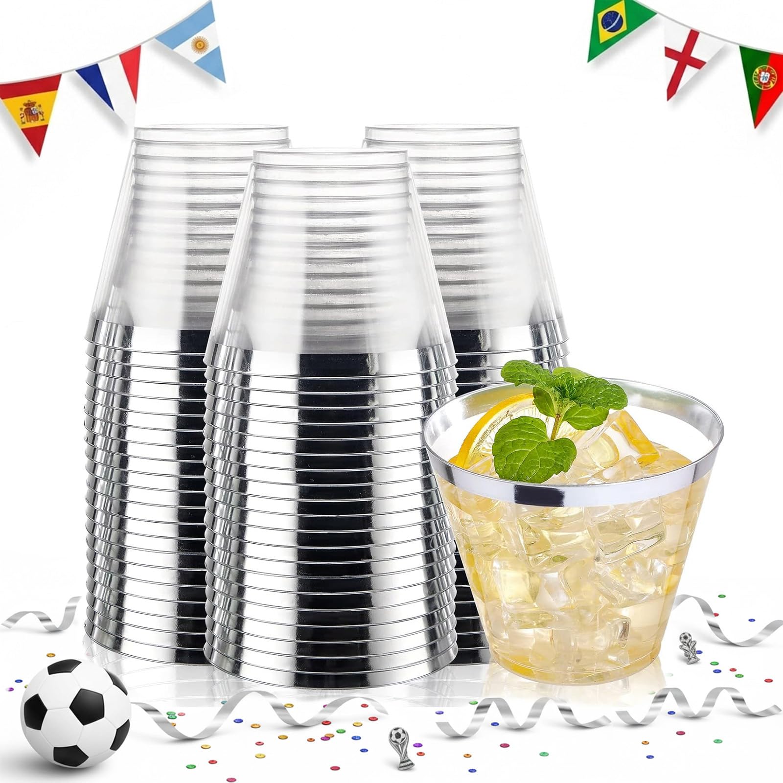 Decorative Rim Disposable Plastic Cups – BPA-Free, Food-Grade