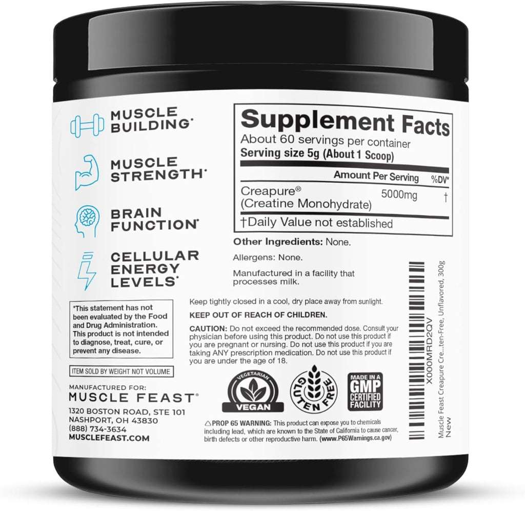 Muscle Feast Creapure Creatine Monohydrate Powder - Vegan

