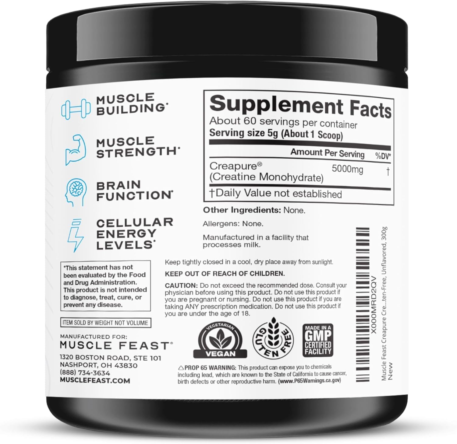 Muscle Feast Creapure Creatine Monohydrate Powder - Vegan

