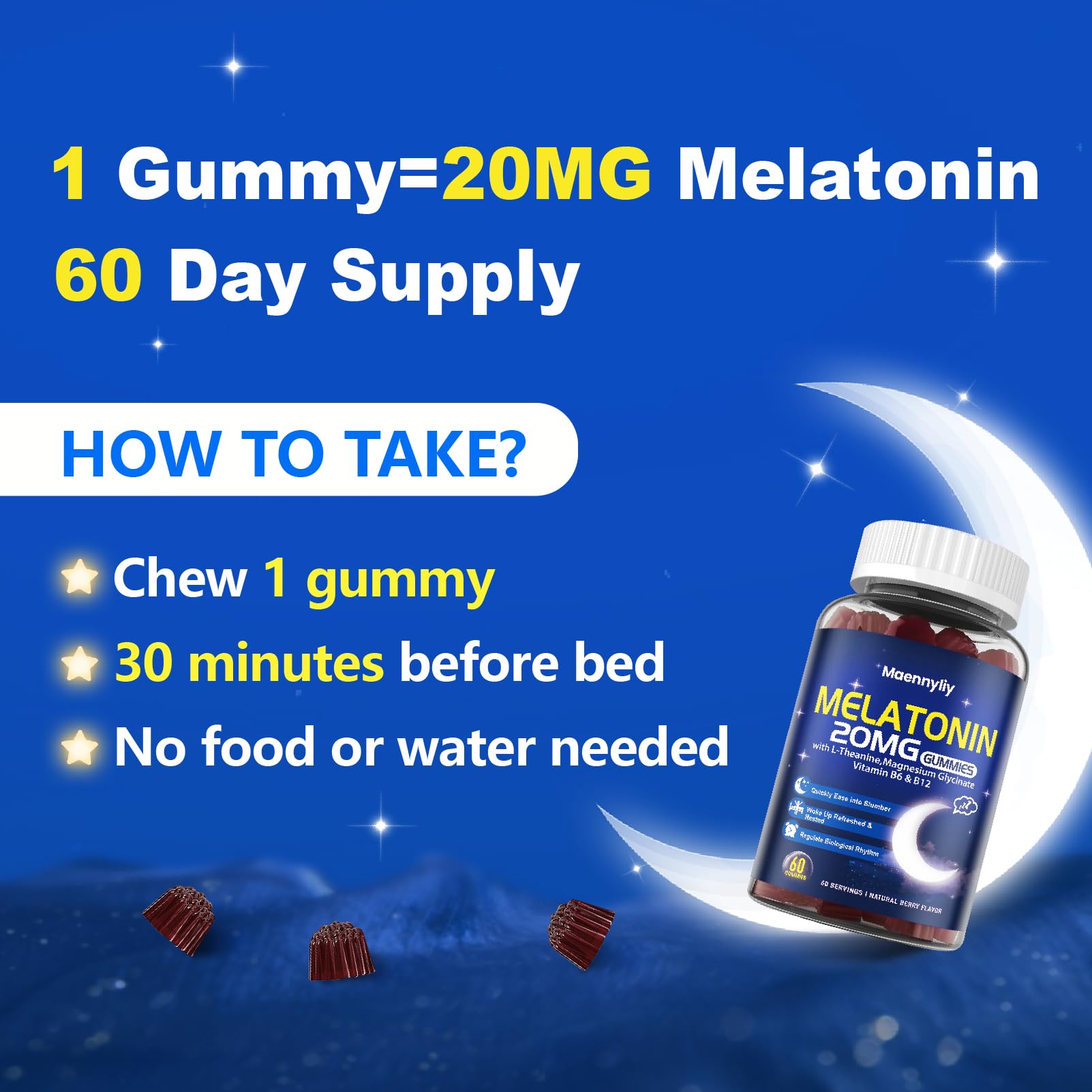 Maennyliy Melatonin Gummies for Adults - 20mg, Sugar Free

